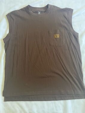 Walls Work Wear Brown Cotton Sleeveless Pocket  Work Shirt Mens XLarge